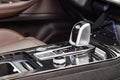close-up of an automatic transmission knob in a new modern car. side view Royalty Free Stock Photo