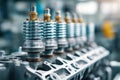 Close-up of automotive engine components showing coil springs and valve seats in a manufacturing setting Royalty Free Stock Photo