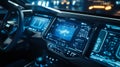Close-Up of an Autonomous Vehicle Dashboard with High-Tech Display