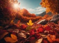 Close-up autumn leaf flower growing in the sunlight, engaging view, generative ai tool