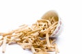 Close up of Ayurvedic herb Satavari or kurilo or Asparagus racemosus on white in a glass bowl.