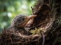 Close up of a baby blackbird (Turdus merula) in a nest. Made with Generative AI Royalty Free Stock Photo