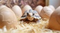 Close up Baby Tortoise Hatching (African spurred tortoise), Birth of new life. Generative AI