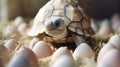 Close up Baby Tortoise Hatching (African spurred tortoise), Birth of new life. Generative AI