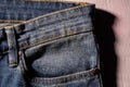 Close up back blue Jeans denim pocket texture. Royalty Free Stock Photo