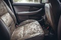 Close up of the back seat of a car. Car interior, Dry wash cleaner is removing dirt and dust from the car seat, AI Generated