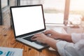 Close-up back view of a business woman working in the office typing Royalty Free Stock Photo