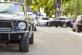 Close up back view of front old vintage car parked on a street i Royalty Free Stock Photo