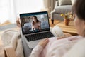 Pregnant woman talk on video online call on laptop Royalty Free Stock Photo