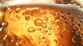 Close up background of beer with bubbles in glass. Pouring beer with bubble froth in glass for background on front view wave curve