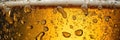 Close up background of beer with bubbles in glass. Pouring beer with bubble froth in glass for background on front view wave curve