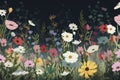 Close up Background of Multicolored Cosmos Flowers watercolors. ai generative.