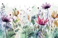 Close up Background of Multicolored Cosmos Flowers watercolors. ai generative.