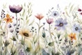 Close up Background of Multicolored Cosmos Flowers watercolors. ai generative.