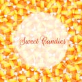 A close up background pile of candy corn