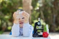 Close-up background view of a cute boy Who are experimenting to learn scientific processes at home, learning outside the classroom Royalty Free Stock Photo