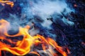 Close up background of wildfire. Intense smoke and flames from a forest fire Royalty Free Stock Photo