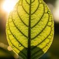 Close-up of a backlit green leaf, revealing intricate vein patterns Royalty Free Stock Photo