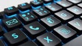 Close-up of a backlit keyboard with blue lighting Royalty Free Stock Photo