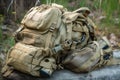 close-up of backpack, with hiking or survival gear visible