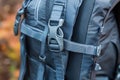 Close-up of a Backpack\'s Adjustable Straps and Buckle Royalty Free Stock Photo