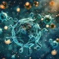 Close up of bacteria and virus cells in lab setting with vibrant blurred background Royalty Free Stock Photo