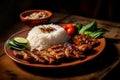 Bai Sach Chrouk grilled pork and white rice, Cambodian food. Generative AI