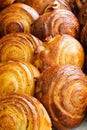 Close-up of baked sweet foods. Bun with cream Royalty Free Stock Photo