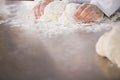 Close up of baker preparing dough Royalty Free Stock Photo