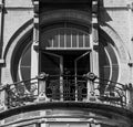 Close up of balcony with details at 92 Rue Africaine, Brussels, Belgium, built in typical Art Nouveau style by Benjamin De LestrÃÂ©