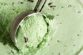 Close up of some mint chocolate chip ice cream being scooped