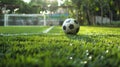 close up ball on soccer field.