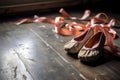 close-up of ballet shoes on studio floor Royalty Free Stock Photo