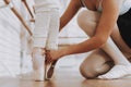 Close up. Ballet Training of Young Girls Indoors. Royalty Free Stock Photo