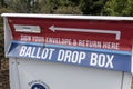 Tacoma, WA USA - circa August 2021: Close up of a Ballot Drop Box outside of a police station in downtown Tacoma