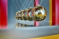 Close up 5 Balls Pendulum, chrome Newton`s cradle Royalty Free Stock Photo