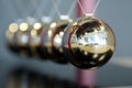 Close up 5 Balls Pendulum, chrome Newton`s cradle Royalty Free Stock Photo