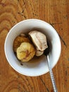 Close up of balut (boiled developing duck embryo) in Hanoi, Vietnam