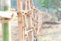 Close up the bamboo fence on the field, green and brown bamboo fence vintage style Royalty Free Stock Photo