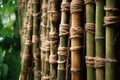 close-up of bamboo poles tied together with rope Royalty Free Stock Photo