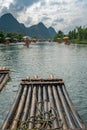 Close up of bamboo raft on a tropical river Royalty Free Stock Photo