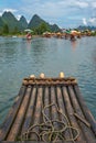 Close up of bamboo raft on a tropical river