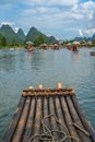 Close up of bamboo raft on a tropical river