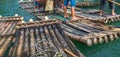 Close up of bamboo rafts on a tropical river