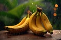 close-up of a bananas with rain drops on blurred background