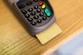 Close up of bank card reader or atm terminal Royalty Free Stock Photo