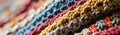 Close-up banner of a colorful crochet texture, for knitting hobby blogs Royalty Free Stock Photo