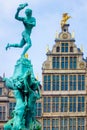 Close up Barbo fountain and guild houses in Antwerp, Belgium Royalty Free Stock Photo