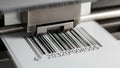 Close up of a barcode scanner reading a barcode on a white label for inventory use Royalty Free Stock Photo