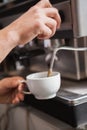 Close up of barista making cup of coffee Royalty Free Stock Photo